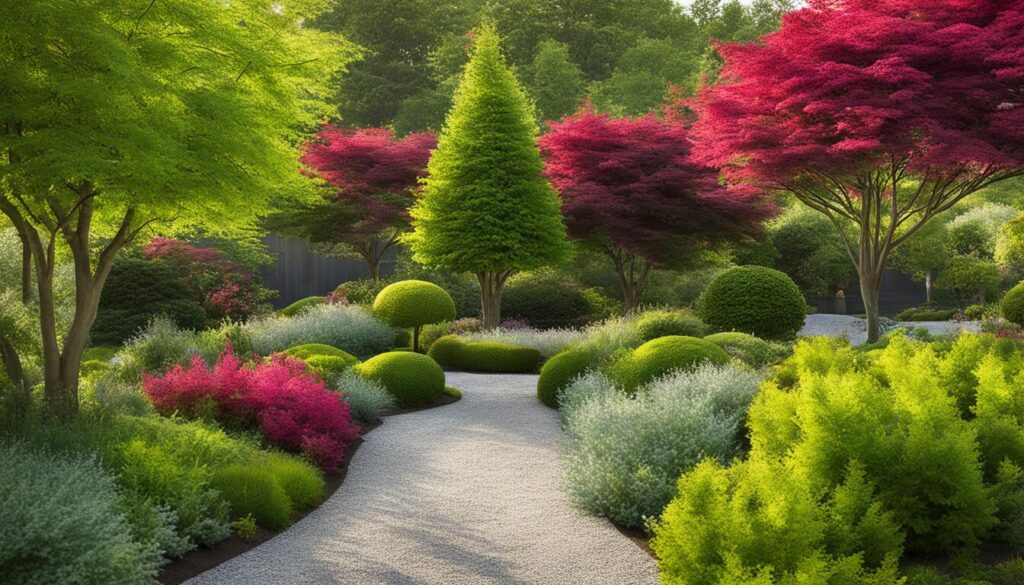 Garten mit kleinen Bäumen