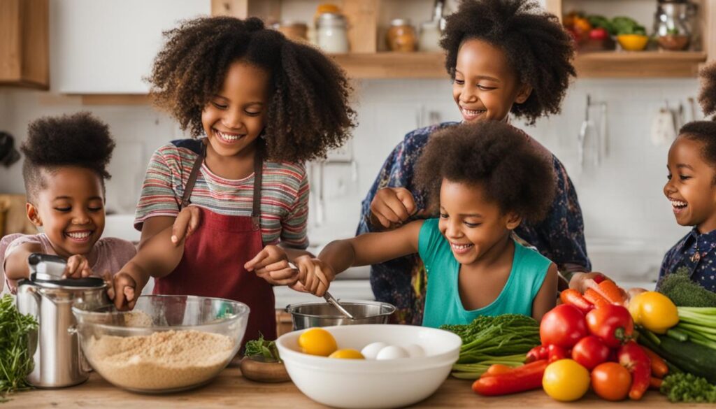 Kinder beim gemeinsamen Kochen Kinder beim gemeinsamen Kochen