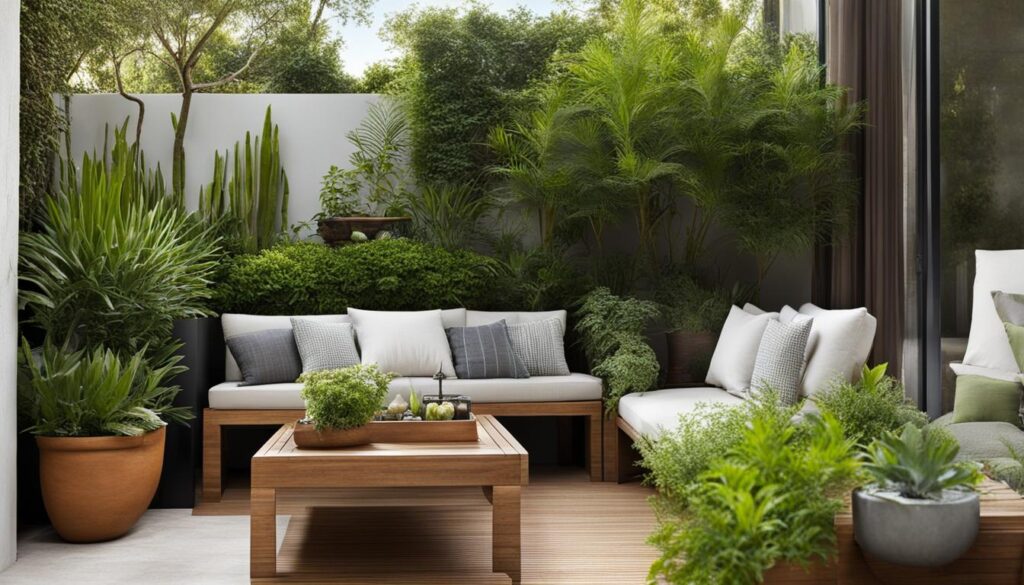 Dekorierte kleine Terrasse Dekorierte kleine Terrasse