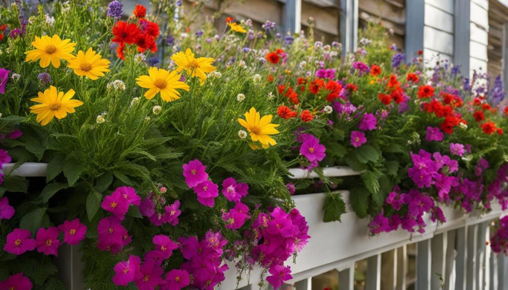Wildblumen auf einem Balkon